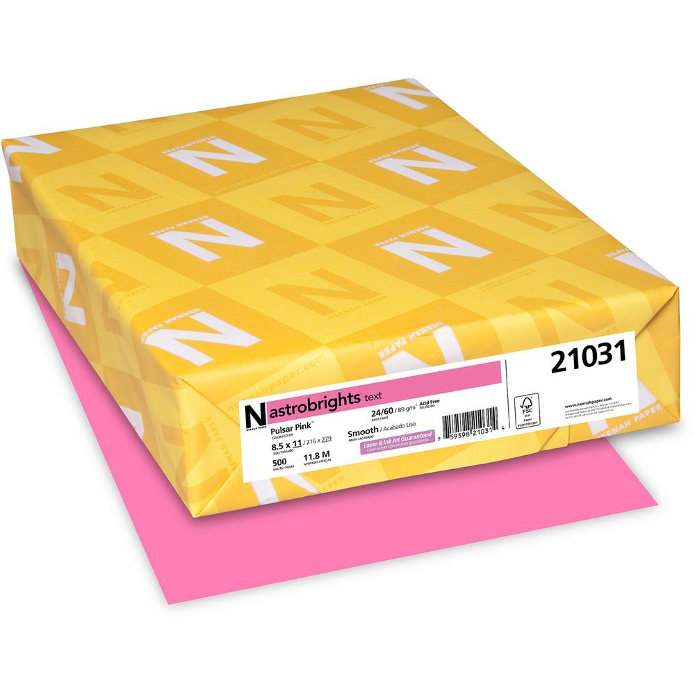 Astrobrights Laser, Inkjet Colored Paper - Pulsar Pink - Letter - 8 1/2" x 11" - 24 lb Basis Weight - 500 / Ream - FSC. Picture 1