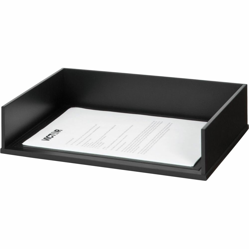 Victor 1154-5 Midnight Black Stacking Letter Tray - Desktop - Black - Wood, Faux Leather - 1Each. Picture 1