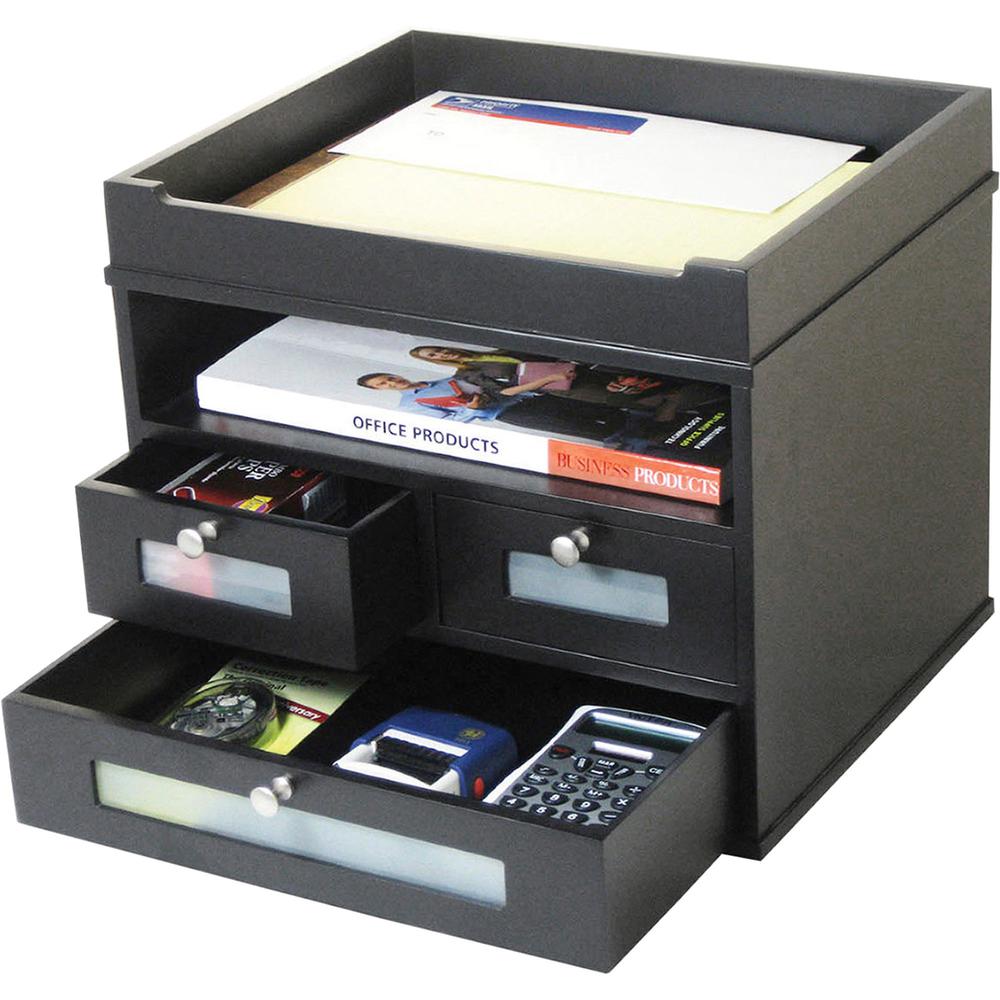 Victor 5500-5 Midnight Black Tidy Tower - 10.9" Height x 12.8" Width x 10.6" Depth - Desktop - Black - Wood, Faux Leather - 1Each. Picture 1