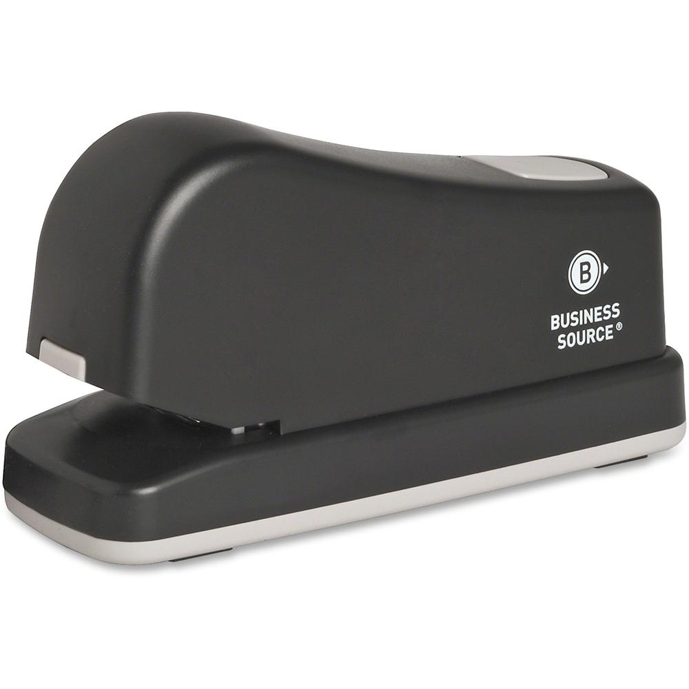 Business Source Electric Stapler - 20 of 20lb Paper Sheets Capacity - 210 Staple Capacity - Full Strip - 1/4" Staple Size - 1 Each - Black, Putty. Picture 1
