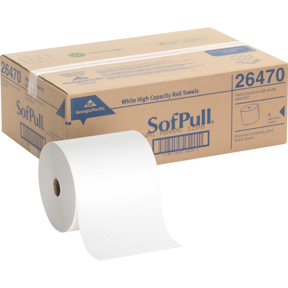 SofPull Mechanical Recycled Paper Towel Rolls - 1 Ply - 7.87" x 1000 ft - 7.80" Roll Diameter - White - 6 / Carton. Picture 1