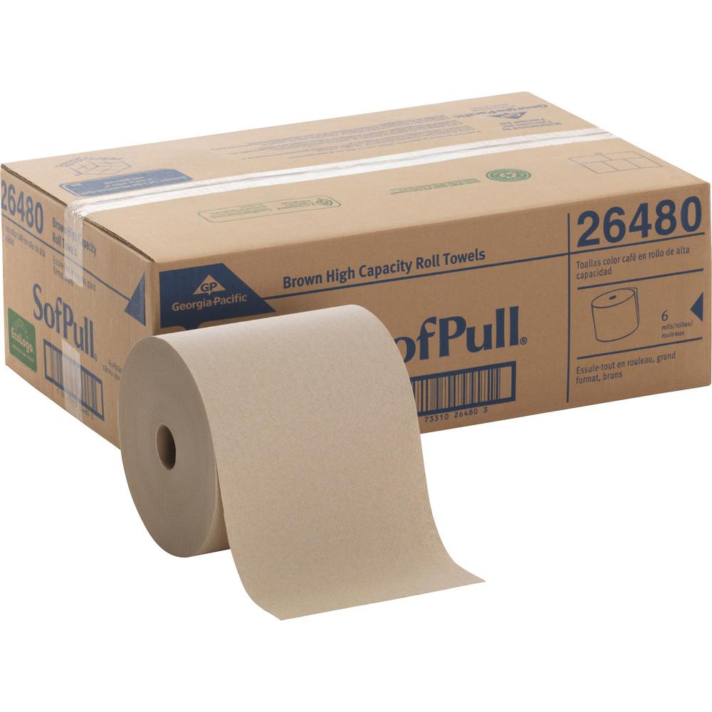 SofPull Mechanical Recycled Paper Towel Rolls - 1 Ply - 7.87" x 1000 ft - 7.80" Roll Diameter - Brown - Paper - 6 / Carton. Picture 1