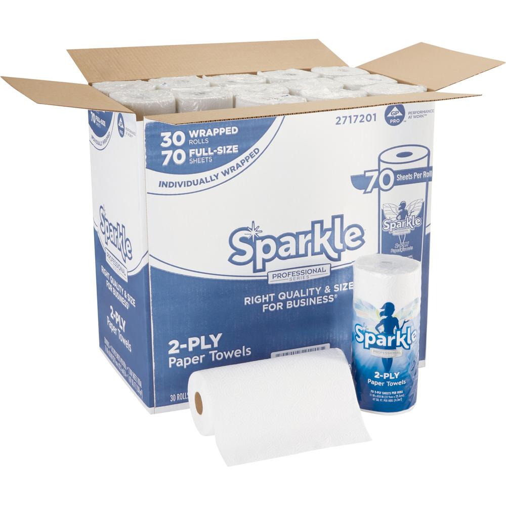 Sparkle Professional Series&reg; Paper Towel Rolls by GP Pro - 2 Ply - 8.80" x 11" - 70 Sheets/Roll - White - Paper - 30 / Carton. Picture 1