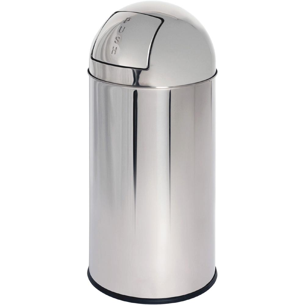Genuine Joe Push Open Round Top Receptacle - 12 gal Capacity - Round - Durable - 29.2" Height x 14.8" Diameter - Stainless Steel - 1 Each. The main picture.