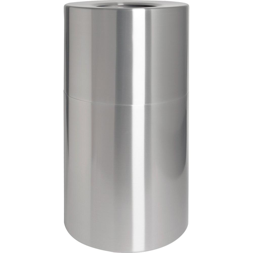 Genuine Joe Classic Cylinder 2-Piece Waste Receptacle - 35 gal Capacity - Weather Resistant, Fire Proof, Leak Proof - 34" Height x 18" Diameter - Aluminum - Silver - 1 Each. Picture 1