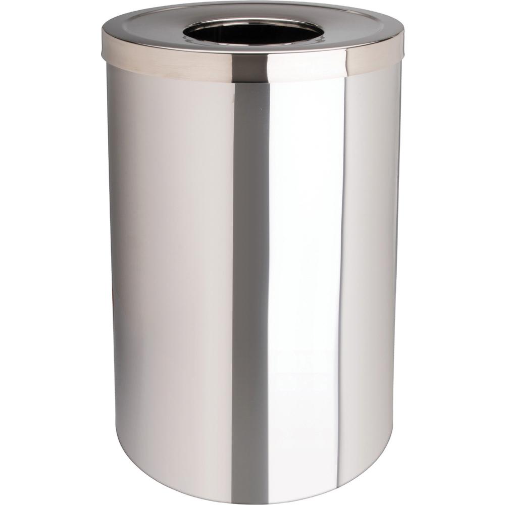 Genuine Joe 30 Gallon Stainless Steel Trash Receptacle - 30 gal Capacity - Durable, Heavy Duty - 31.5" Height x 20" Diameter - Stainless Steel - Silver - 1 Each. The main picture.