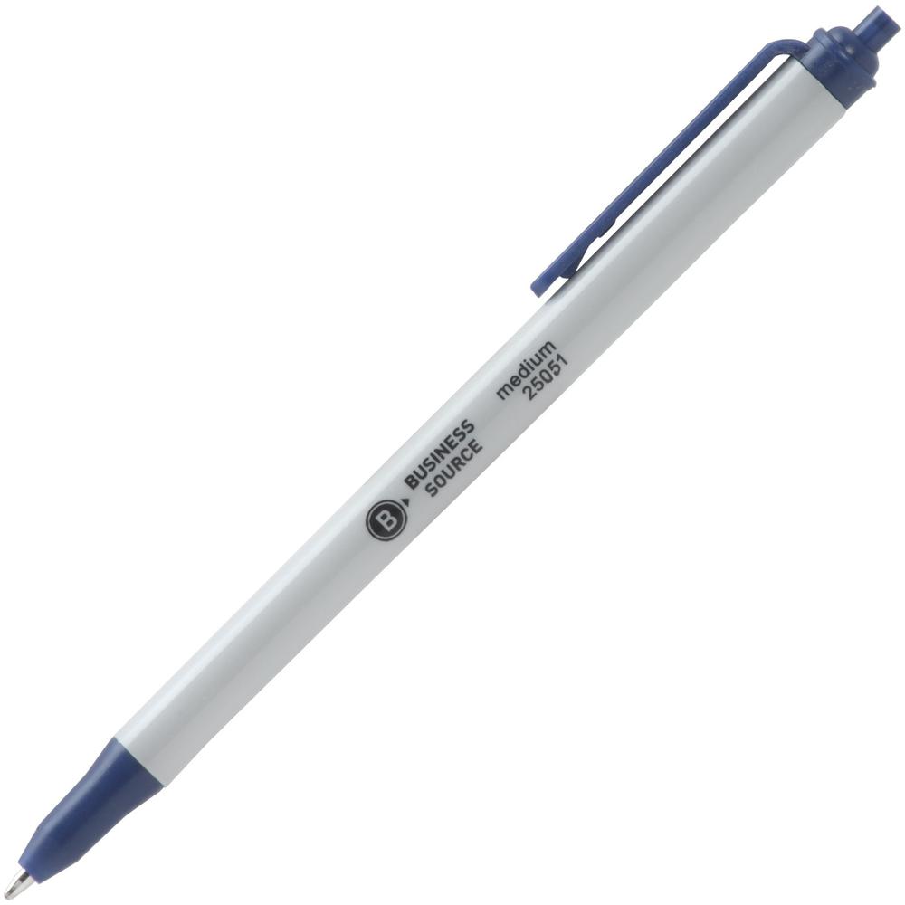 Business Source Retractable Ballpoint Pens - Medium Pen Point - Retractable - Blue - Gray Barrel - 1 Dozen. Picture 1