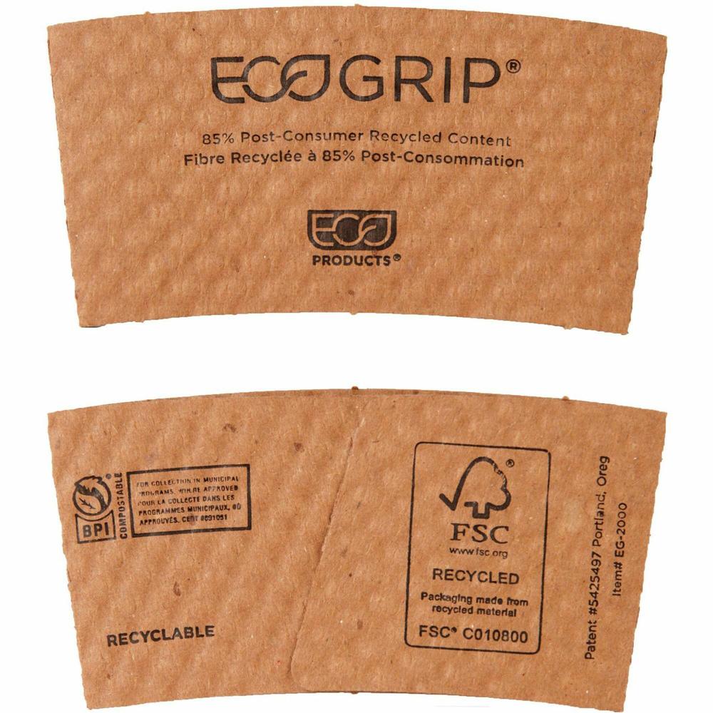 Eco-Products EcoGrip Hot Cup Sleeve - 1300 / Carton - Kraft. Picture 1