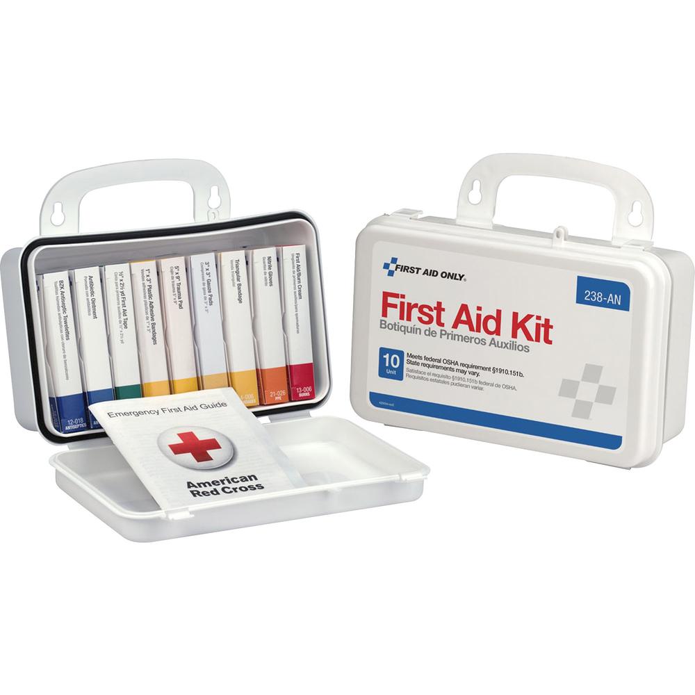 First Aid Only ANSI 10-unit First Aid Kit - 64 x Piece(s) - 4.6" Height x 7.7" Width x 2.4" Depth Length - Plastic Case - 1 Each - White. Picture 1