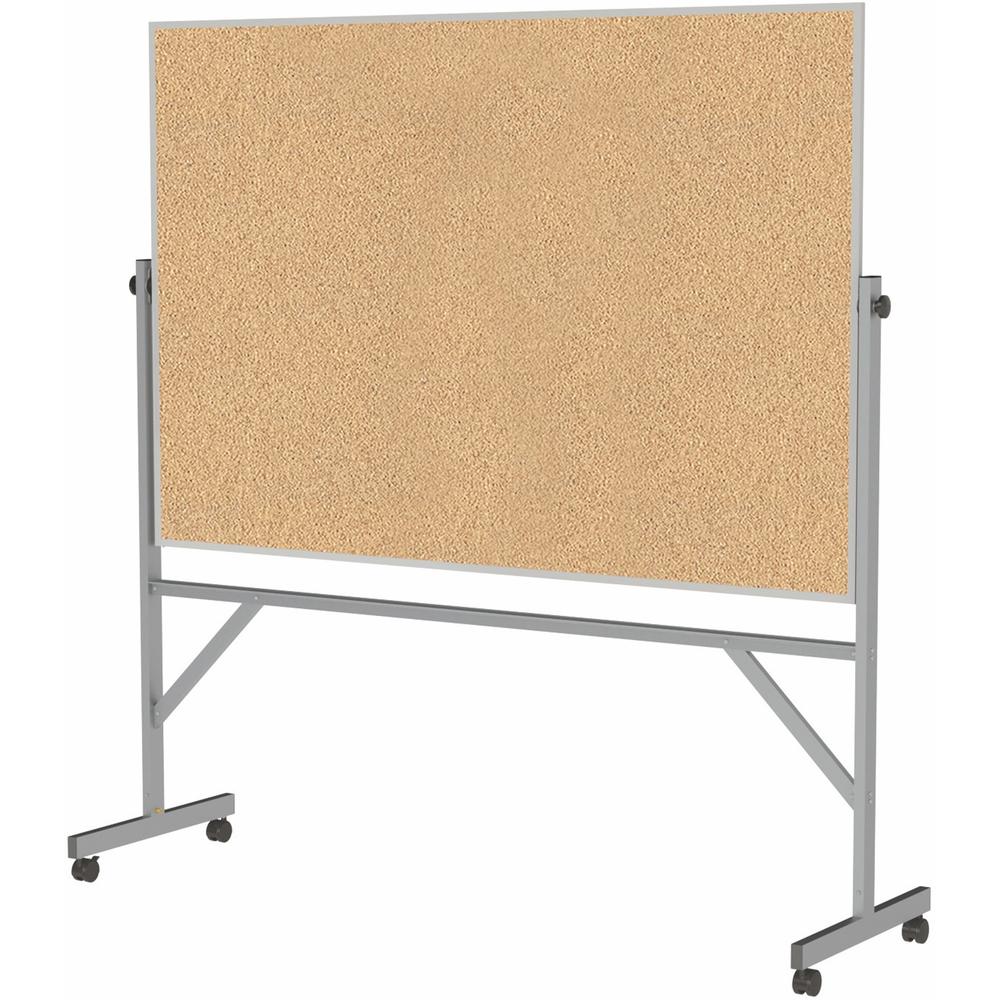Ghent Bulletin Board - 48" Height x 72" Width - Natural Cork Surface - Durable, Reversible, Wheel, Caster, Portable, Lockable, Accessory Tray, Smooth, Mobility - Silver Aluminum Frame - 78.3" x 77" x . The main picture.