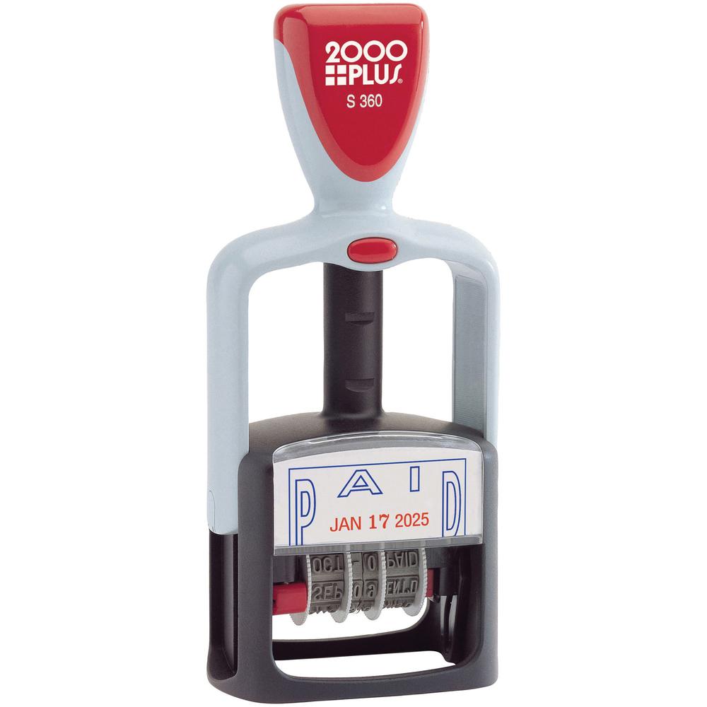 COSCO 2000 Plus 2-Color PAID Dater - Message/Date Stamp - "PAID" - 1.25" Impression Width - 5000 Impression(s) - 4 Bands - Blue, Red - Acrylonitrile Butadiene Styrene (ABS), Plastic - 1 Each. Picture 1