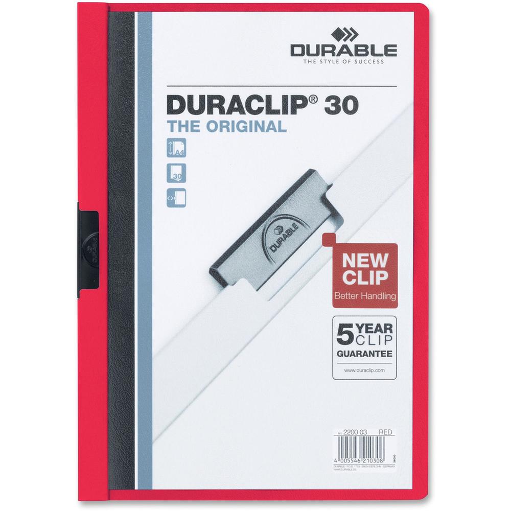 DURABLE&reg; DURACLIP&reg; Report Cover - Letter Size 8 1/2" x 11" - 30 Sheet Capacity - Punchless - Vinyl - Red. Picture 1