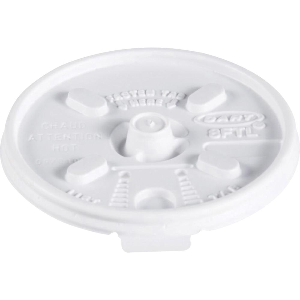 Dart Lids for Foam Cups and Containers - Round - Plastic - 1000 / Carton - White. Picture 1