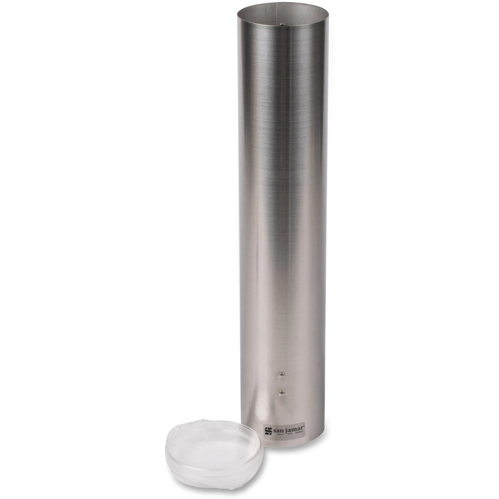 San Jamar Stainless Steel Water Cup Dispenser - 16" Tube - Pull Dispensing - Stainless Steel - Stainless Steel - 1 Each. Picture 1