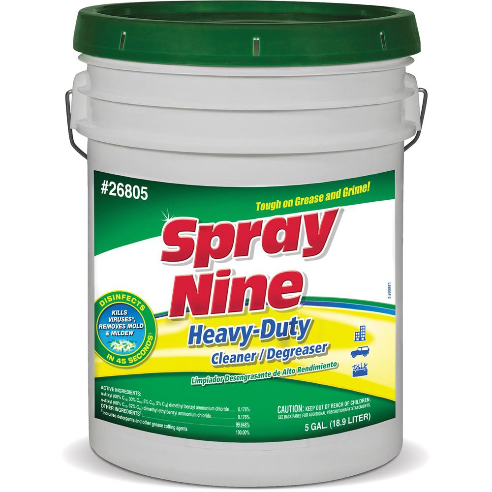 Spray Nine Heavy-Duty Cleaner/Degreaser + Disinfectant - Liquid - 640 fl oz (20 quart) - Mild Scent - 1 Each - Clear. The main picture.