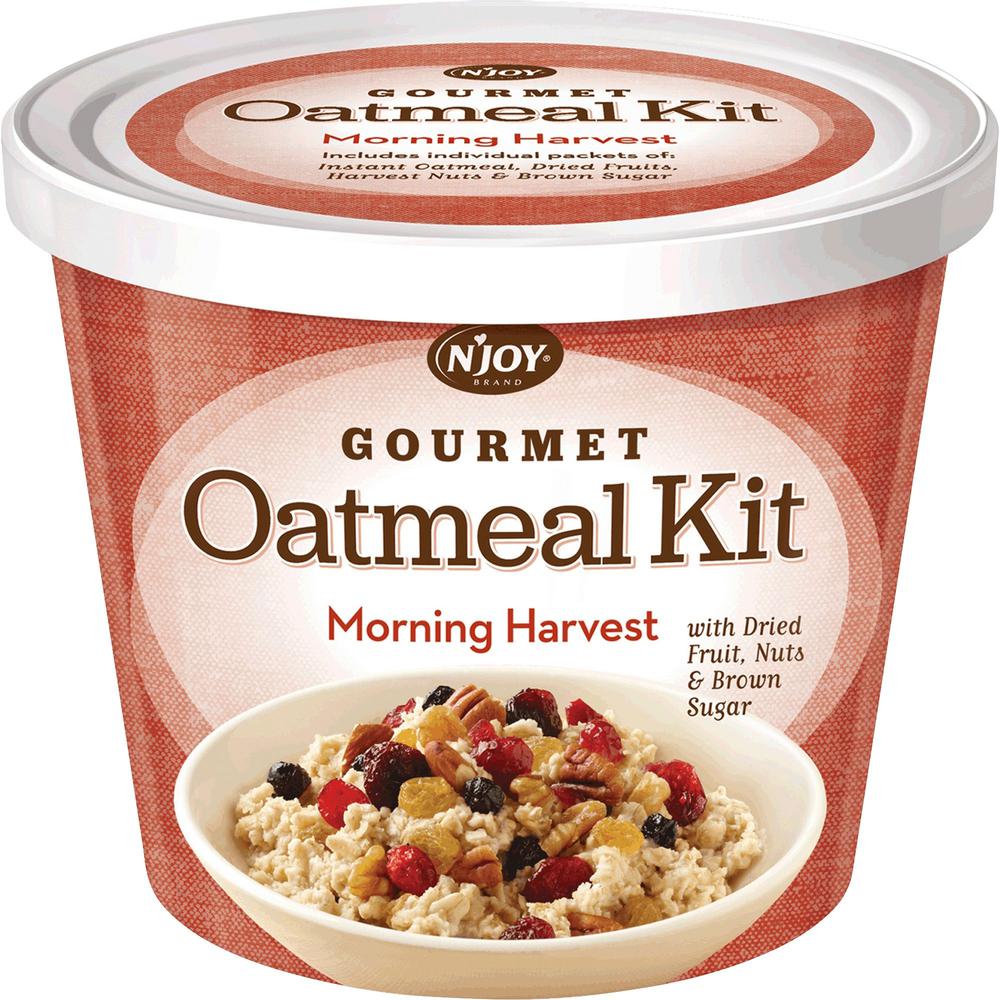 Njoy Morning Harvest Gourmet Toppings Oatmeal Kit - Resealable Lid, Individually Wrapped - Mixed Fruit, Mixed Nut, Brown Sugar, Morning Harvest - Cup - 1 Serving Cup - 8 / Carton. The main picture.