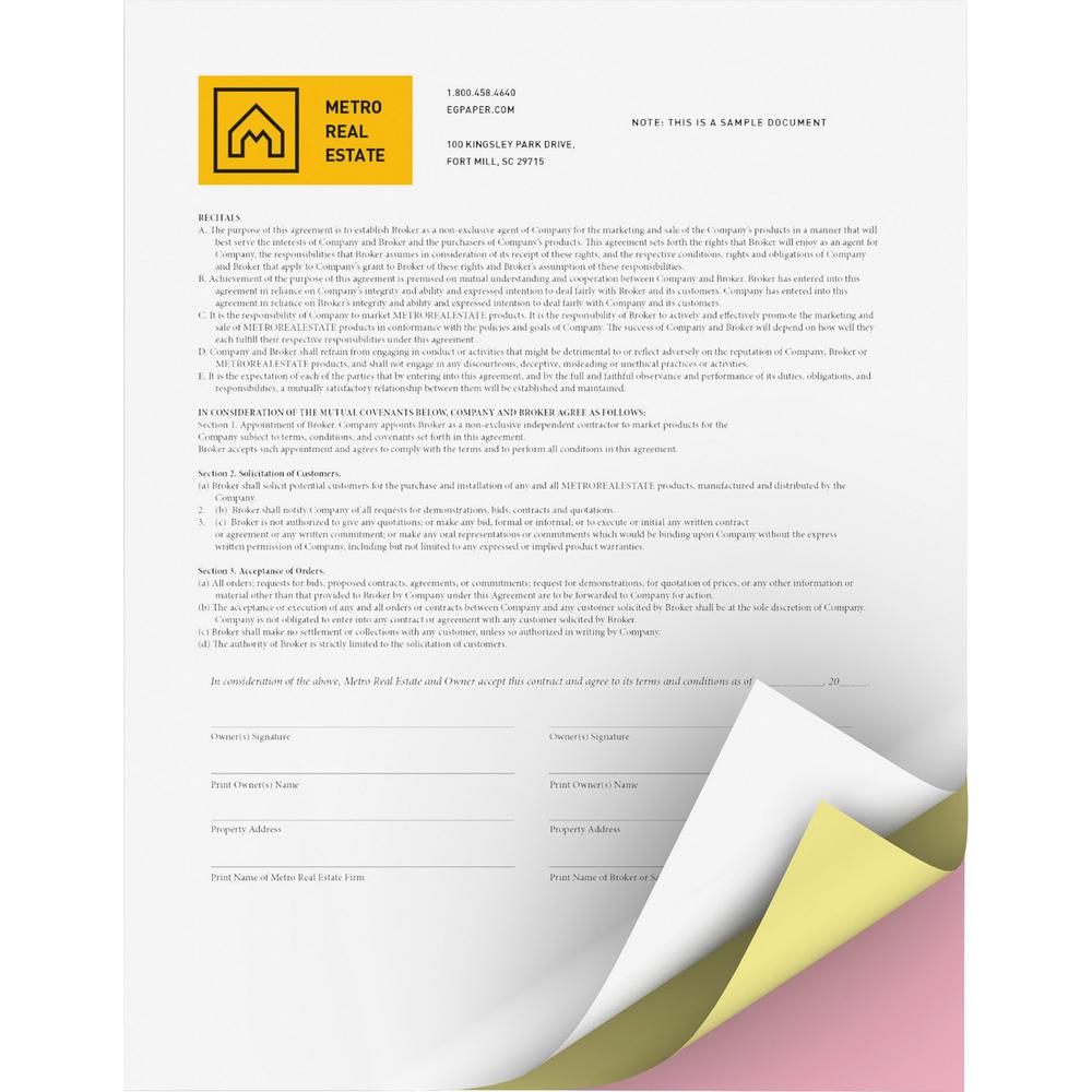 Xerox Bold Digital Carbonless Paper - Letter - 8 1/2" x 11" - 835 Set - Sustainable Forestry Initiative (SFI) - Environmentally Friendly, Precollated, Capsule Control Coating - White, Yellow, Pink. Picture 1