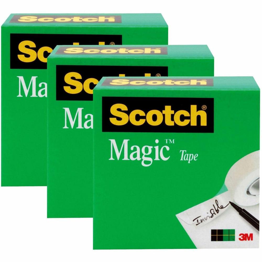 Scotch 3/4"W Magic Tape - 27.78 yd Length x 0.75" Width - 1" Core - For Mending, Office, Home, School - 3 / Pack - Matte - Clear. Picture 1