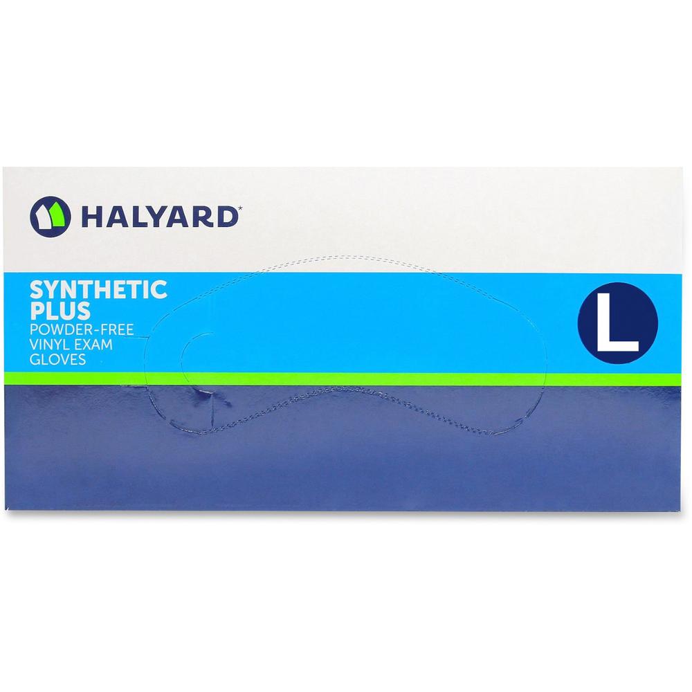 Halyard Synthetic Plus PF Vinyl Exam Gloves - Polymer Coating - Large Size - For Right/Left Hand - Clear - Latex-free, Non-sterile - 100 / Box - 9.50" Glove Length. Picture 1