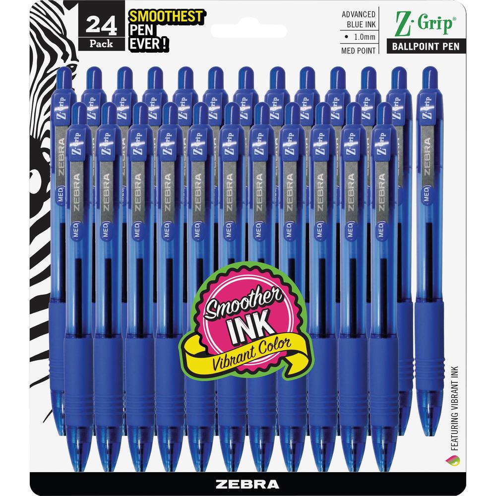 Zebra Z-Grip Retractable Ballpoint Pens - Medium Pen Point - 1 mm Pen Point Size - Retractable - Blue - Clear Barrel - 24 / Pack. Picture 1