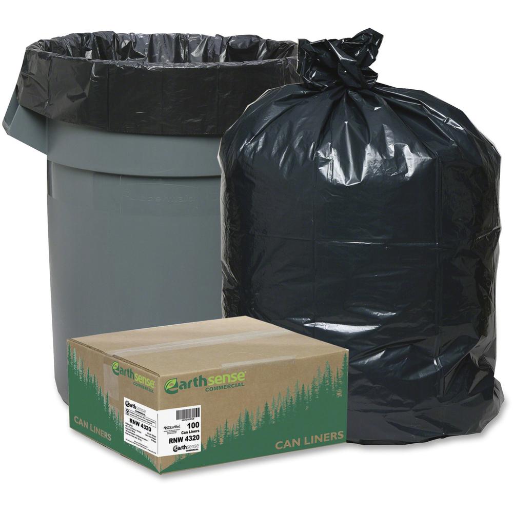 Berry Reclaim Heavy-Duty Recycled Can Liners - Extra Large Size - 56 gal Capacity - 43" Width x 47" Length - 2 mil (51 Micron) Thickness - Black - Plastic - 100/Carton - Can - Recycled. Picture 1