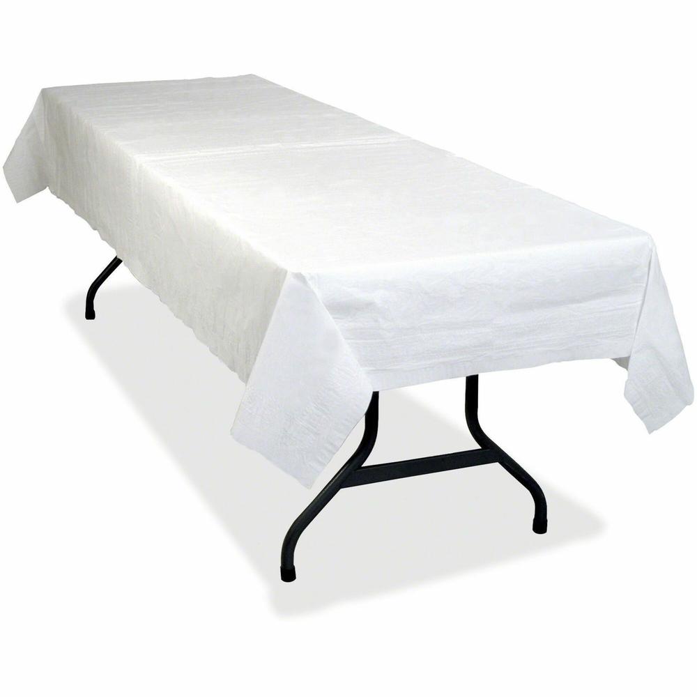 Tablemate Table Set Poly Tissue Table Cover - 108" Length x 54" Width - Poly, Tissue - White - 6 / Pack. Picture 1