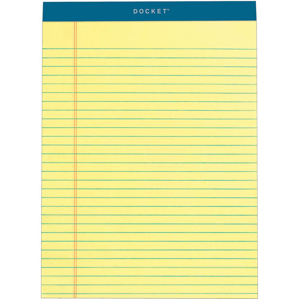 TOPS Docket Legal Rule Writing Pads - 50 Sheets - Double Stitched - 16 lb Basis Weight - 8 1/2" x 11 3/4" - 11.75" x 8.5" - Canary Paper - Rigid, Heavyweight, Bleed Resistant, Perforated, Acid-free - . Picture 1