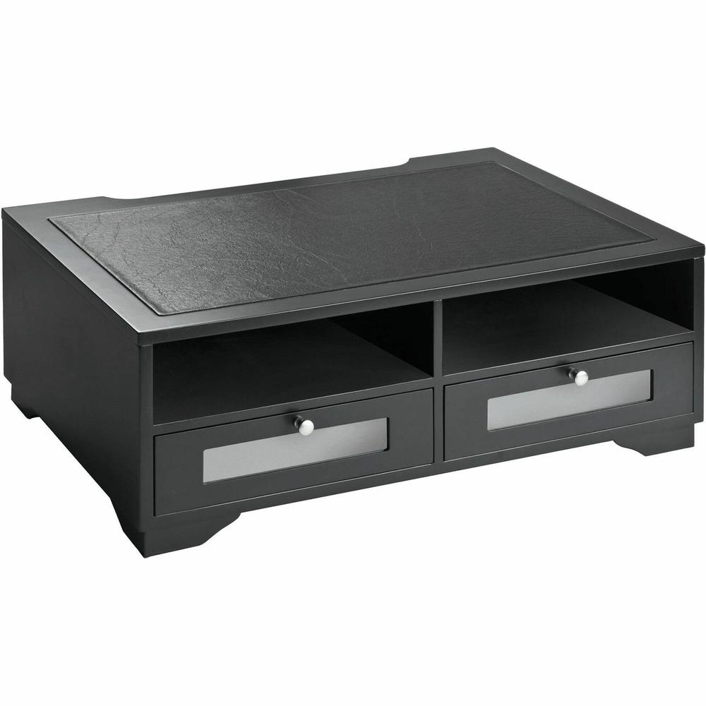 Victor 1130-5 Midnight Black Printer Stand - 2 x Shelf(ves) - 7.8" Height x 21.8" Width x 15.3" Depth - Desktop - Matte - Wood, Glass - Black. Picture 1