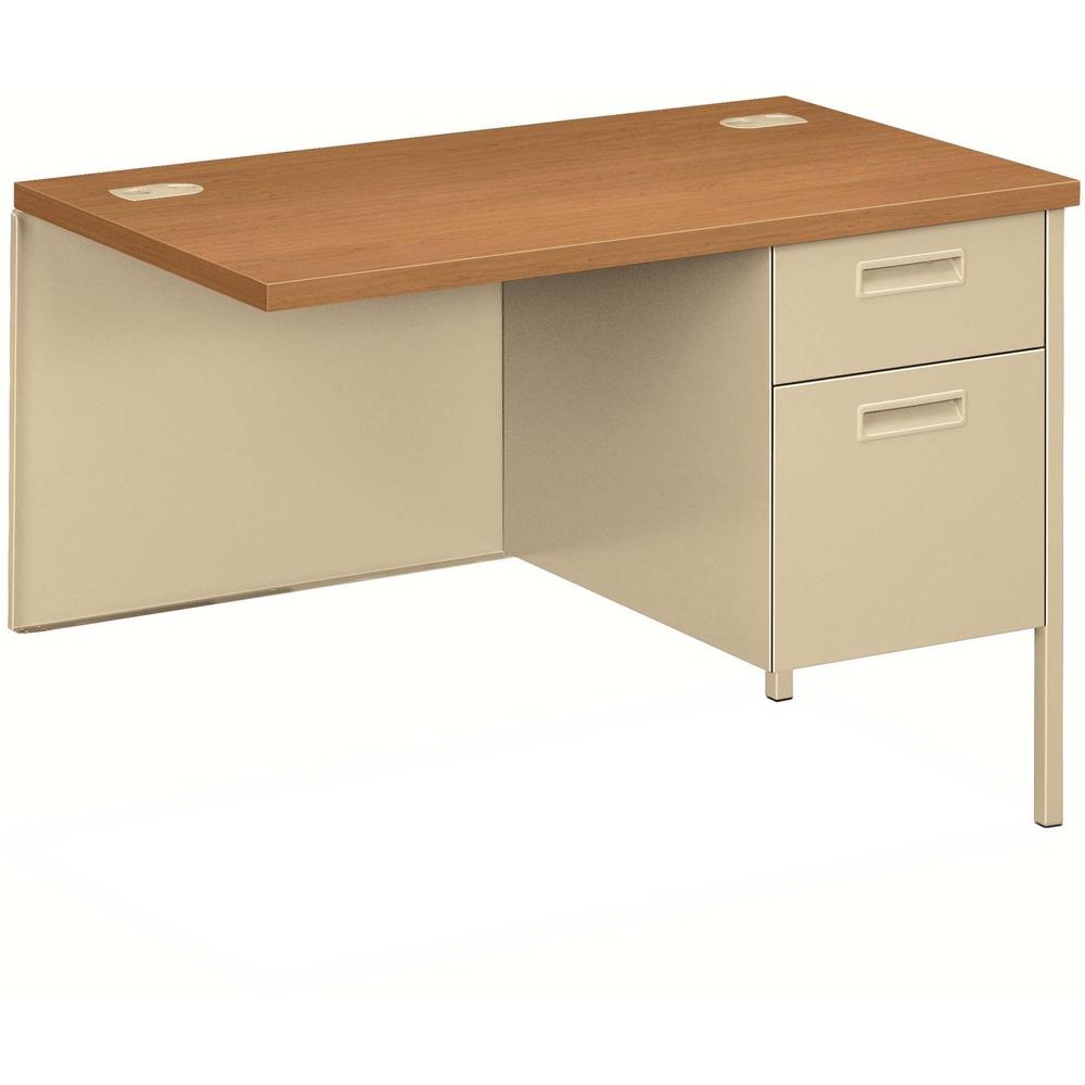 HON Metro Classic Return - 42" x 24"29.5" - 5 x File, Box Drawer(s) - Single Pedestal on Right Side - Square Edge - Material: Steel - Finish: Harvest Laminate, Putty. Picture 1