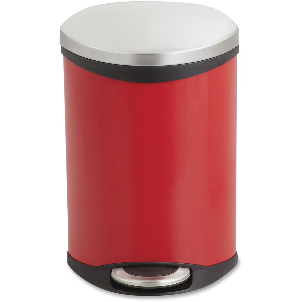 Safco Ellipse Hands Free Step-On Receptacle - 3 gal Capacity - 17" Height x 12" Width x 8.5" Depth - Steel, Plastic - Red - 1 Each. Picture 1