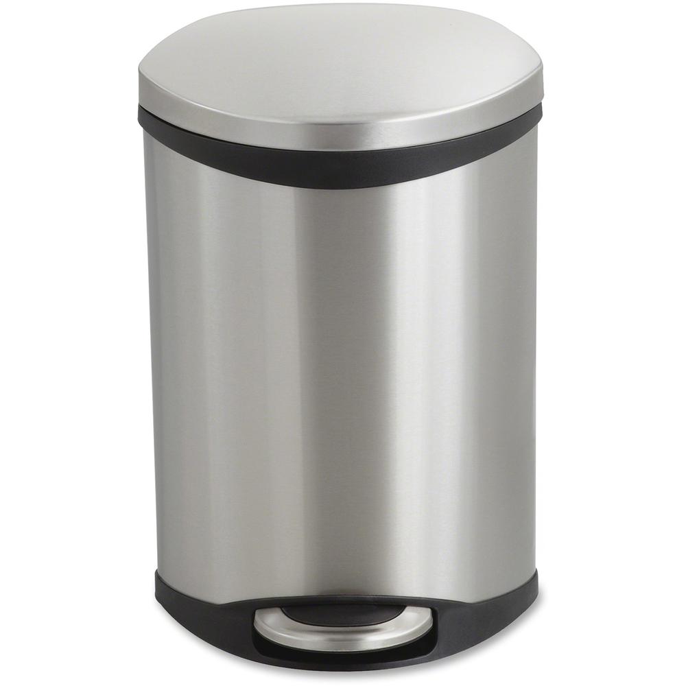 Safco Ellipse Hands Free Step-On Receptacle - 3 gal Capacity - 17" Height x 12" Width x 8.5" Depth - Steel, Plastic - Stainless Steel - 1 Each. Picture 1