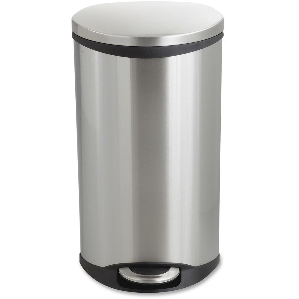 Safco Ellipse Hands Free Step-On Receptacle - 7.50 gal Capacity - 26.5" Height x 15" Width x 13.5" Depth - Steel, Plastic - Stainless Steel - 1 Each. Picture 1