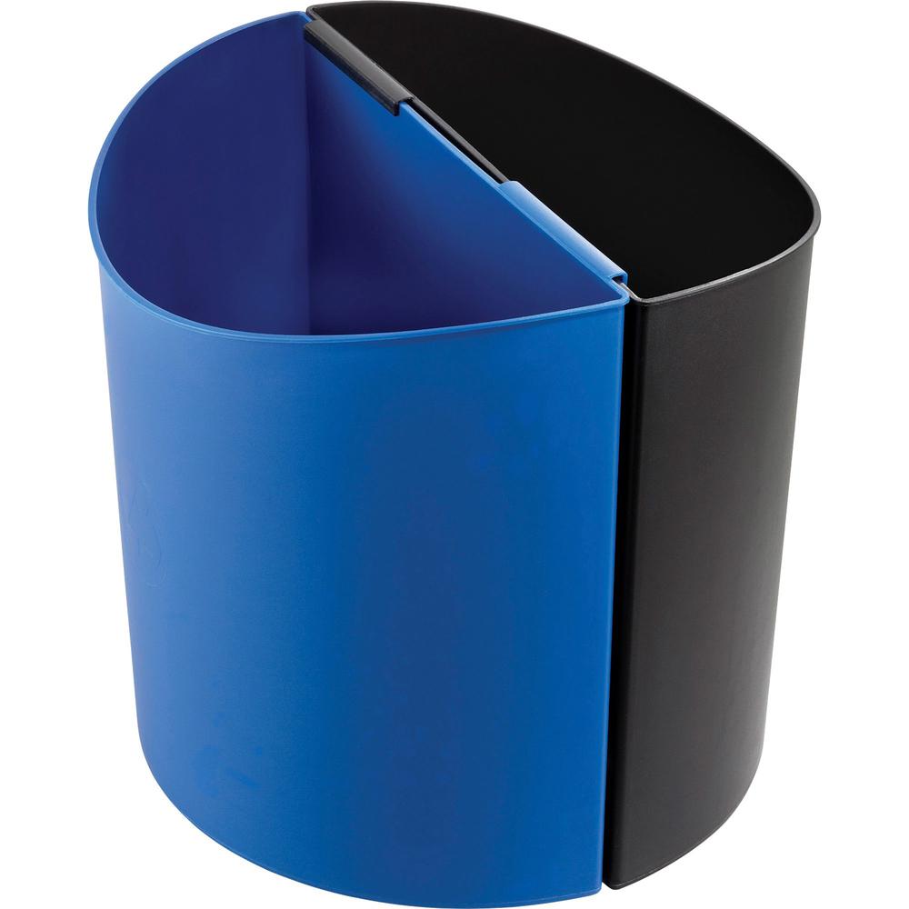 Safco Small Desk-Side Recycling Receptacle - 3 gal Capacity - Half-round - 13.5" Height x 13" Width x 8" Depth - Plastic - Black, Blue - 1 Each. Picture 1