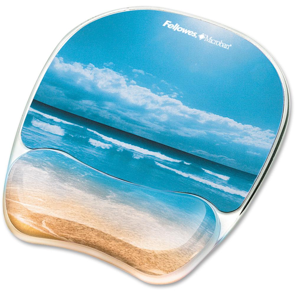 Fellowes Photo Gel Mouse Pad Wrist Rest with Microban&reg; - Sandy Beach - 9.25" x 7.88" x 0.88" Dimension - Multicolor - Rubber, Gel - Stain Resistant, Skid Proof - 1 Pack. Picture 1
