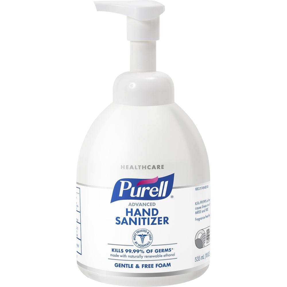 PURELL&reg; Hand Sanitizer Foam - Fragrance-free Scent - 18.1 fl oz (535 mL) - Pump Bottle Dispenser - Kill Germs - Hand, Skin - Clear - Non-aerosol, Anti-septic - 1 Each. Picture 1