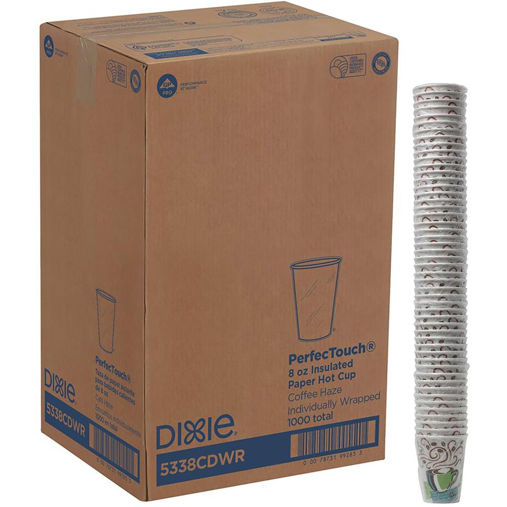 Dixie PerfecTouch 8 oz Insulated Wrapped Paper Hot Coffee Cups by GP Pro - 1000 / Carton - Multi - Paper - Hot Food, Cold Food, Coffee. Picture 1