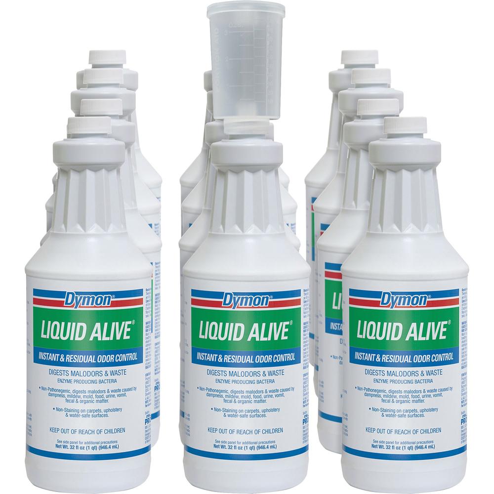 Dymon Liquid Alive Drain Maintenance - 32 fl oz (1 quart) - Pleasant Scent - 12 / Carton - Odor Neutralizer, Non-toxic, Non Alkaline - Green. Picture 1