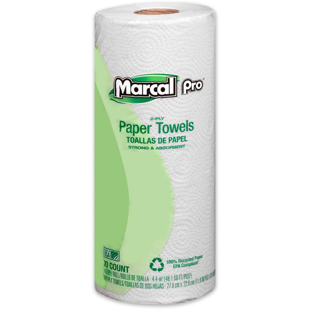 Marcal Pro 100% Recycled Paper Towels - 2 Ply - 70 Sheets/Roll - White - Paper - 15 / Carton. Picture 1