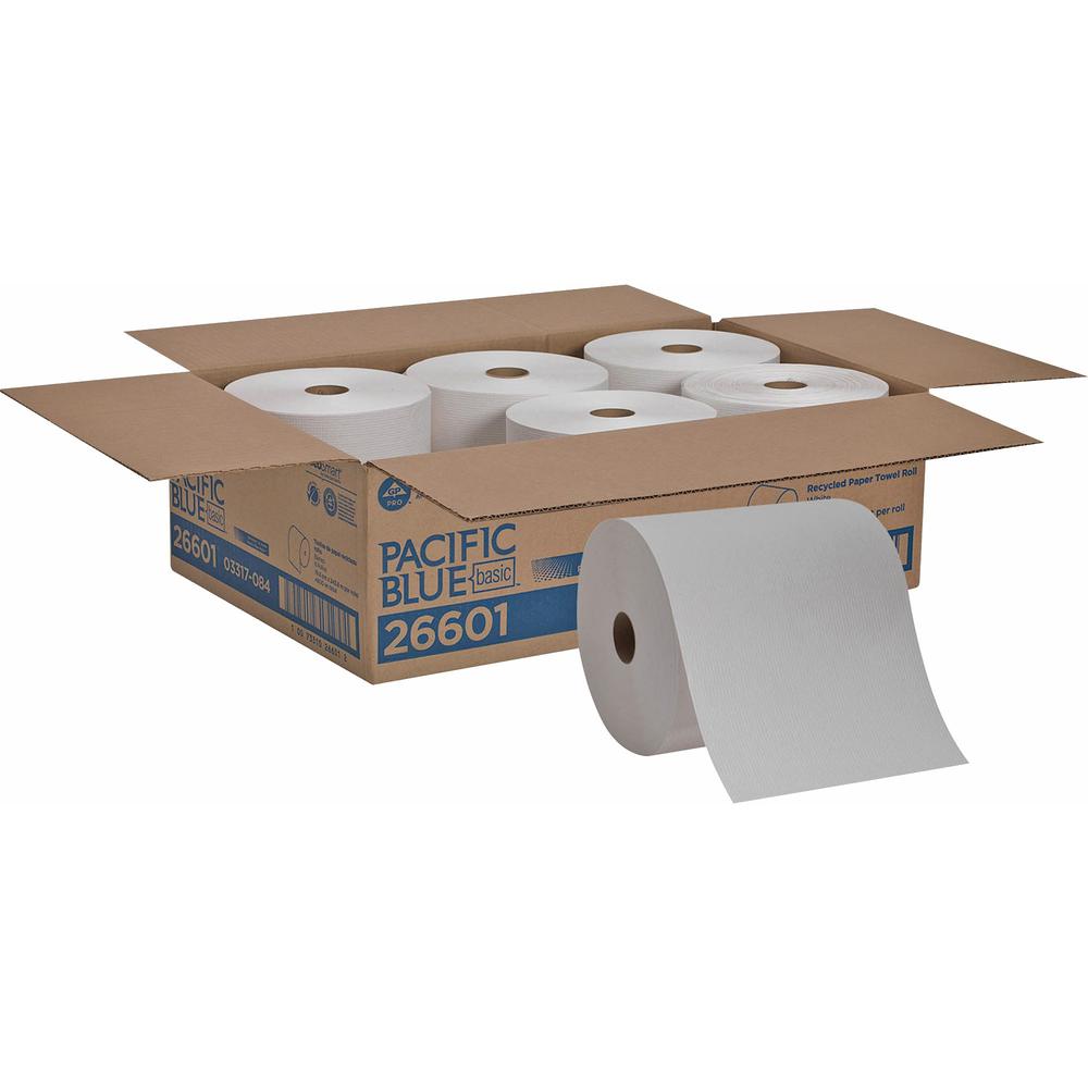 Pacific Blue Basic Recycled Paper Towel Roll - 1 Ply - 7.88" x 800 ft - White - 6 / Carton. Picture 1