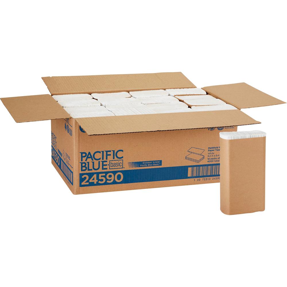 Pacific Blue Basic Recycled Multifold Paper Towels - White - Paper - 250 Per Pack - 16 / Carton. Picture 1