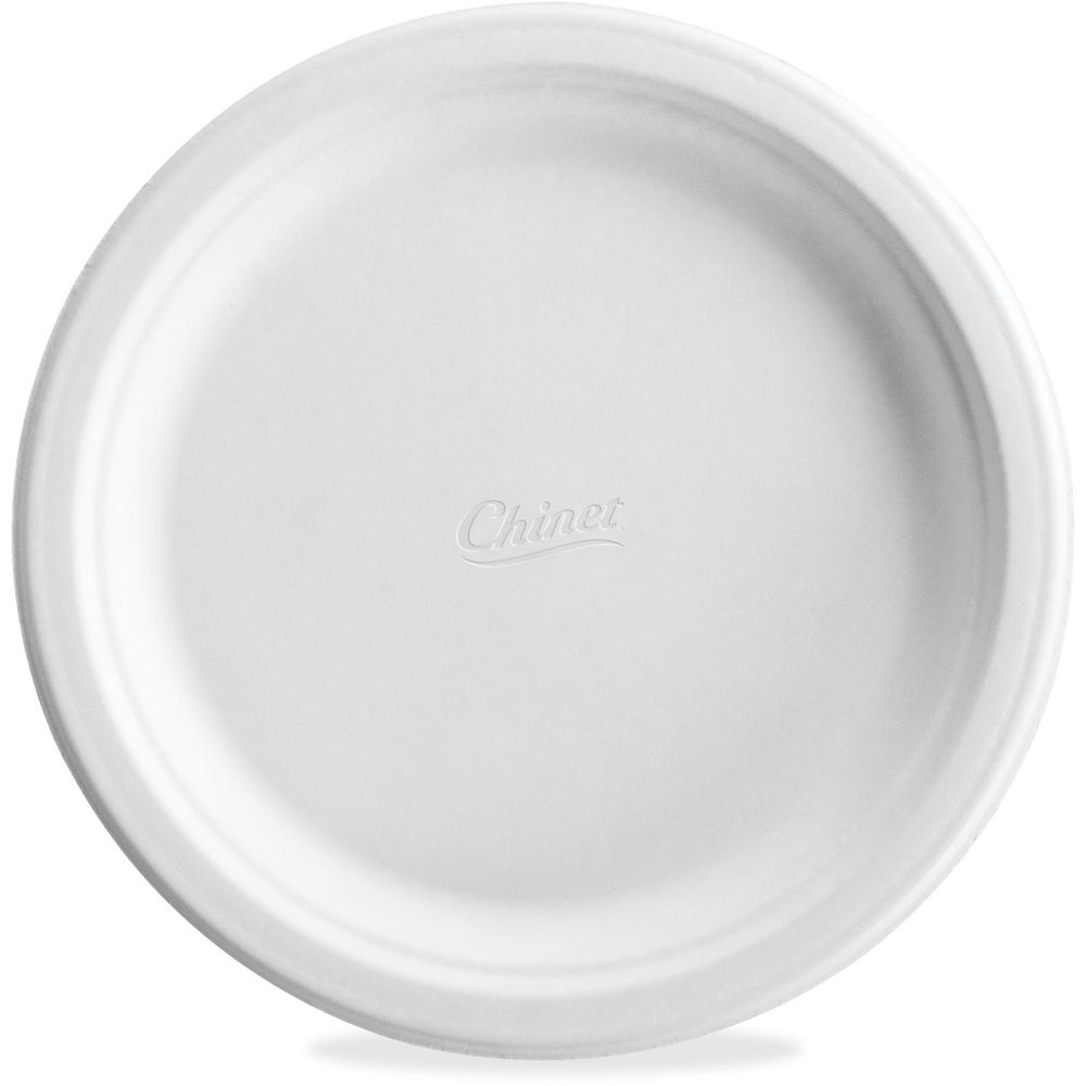 Chinet Classic 8-3/4" Round Molded Plates - Food - Disposable - Microwave Safe - 8.8" Diameter - White - Molded Fiber, Paper Body - 125 / Pack. Picture 1