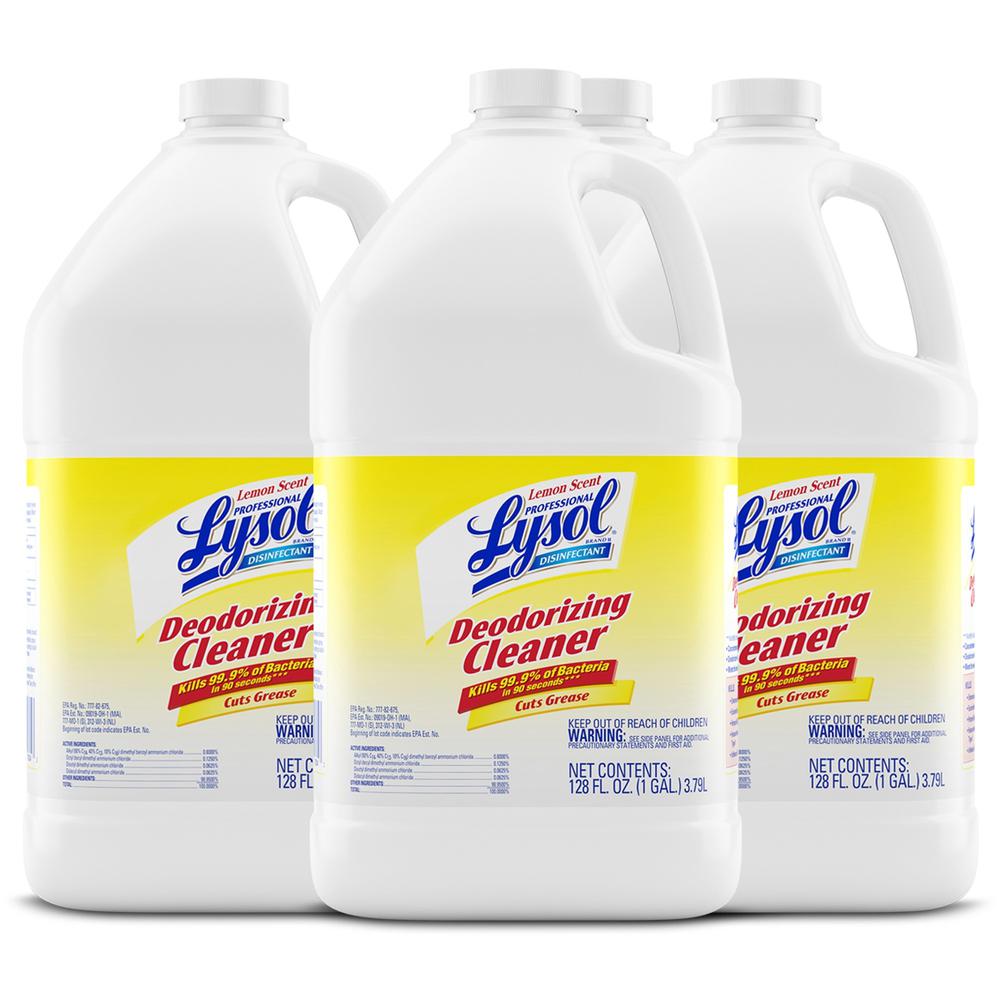 Lysol Deodorizing Cleaner - Concentrate - 128 fl oz (4 quart) - Lemon Scent - 4 / Carton - Disinfectant, Deodorize - Yellow. Picture 1
