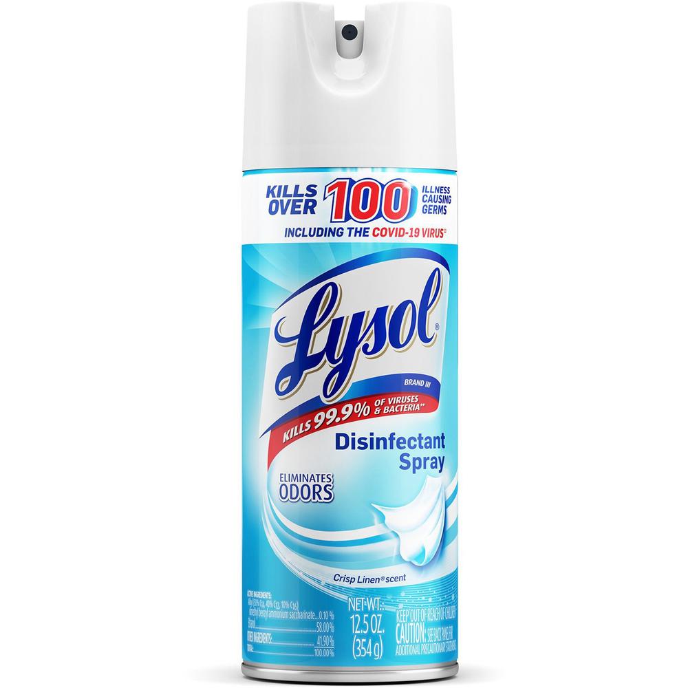 Lysol Crisp Linen Disinfectant Spray - For Nonporous Surface, Kitchen, Bathroom, Hard Surface - 12.50 oz (0.78 lb) - Crisp Linen Scent - 1 Each - Disinfectant, Anti-bacterial, CFC-free - Clear. Picture 1