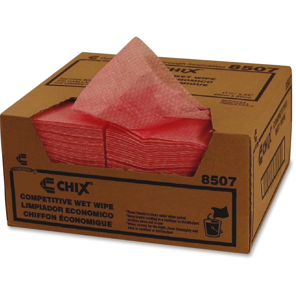 Chicopee 8507 Competitive Wet Wipes - 24" Length x 13.50" Width - 200 / Carton - Reusable, Absorbent, Lightweight, Pre-moistened - Pink. Picture 1