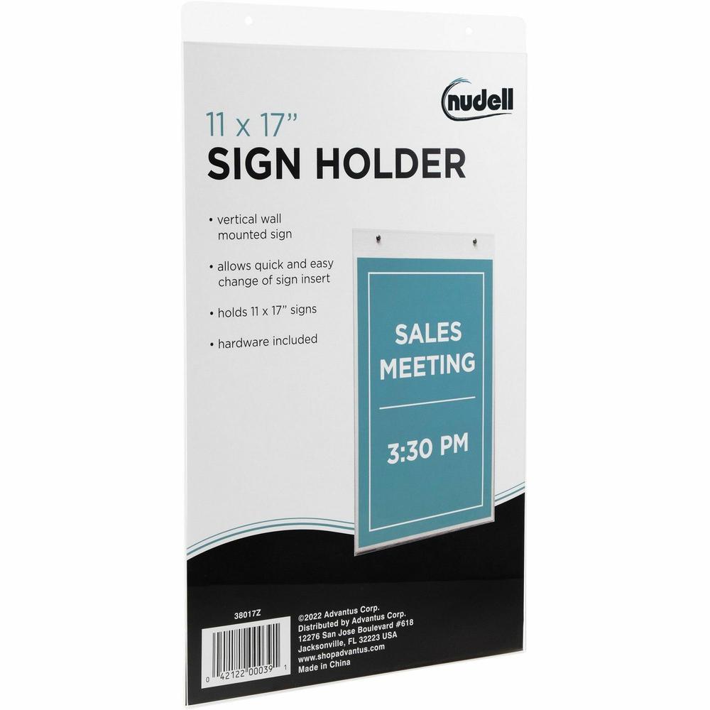 Golite nu-dell Wall Sign Holder - 1 Each - 11" Width x 17" Height - Rectangular Shape - Wall Mountable - Pre-drilled - Acrylic - Signage, Photo, Notice - Clear. Picture 1