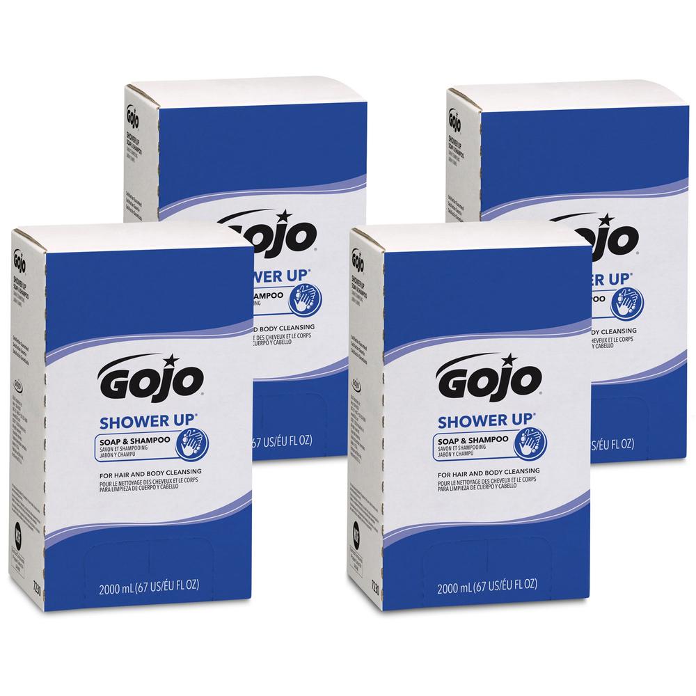 Gojo&reg; SHOWER UP Soap & Shampoo - Clean Scent - 67.6 fl oz (2 L) - Hair, Hand, Body - Rose - Pleasant Scent, Bio-based - 4 / Carton. Picture 1