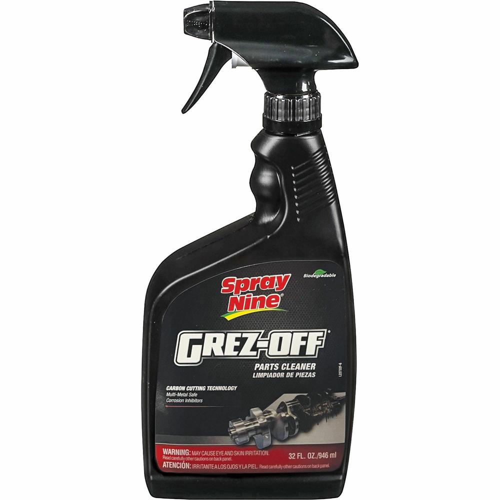 Spray Nine Grez-Off Parts Cleaner Degreaser - For Tool, Floor, Wall, Stainless Steel, Chrome, Engine, Machinery, Workbench, Asphalt, Condenser Coil, Exhaust Hood - 32 fl oz (1 quart)Bottle - 1 Each - . Picture 1
