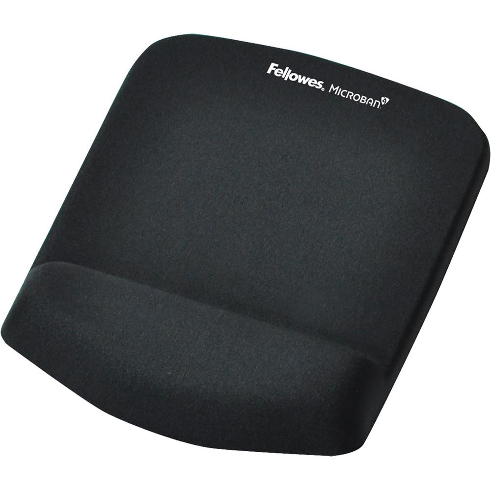 Fellowes PlushTouch&trade; Mouse Pad Wrist Rest with Microban&reg; - Black - 1" x 7.25" x 9.38" Dimension - Black - Polyurethane, Foam - Wear Resistant, Tear Resistant, Skid Proof - 1 Pack. The main picture.