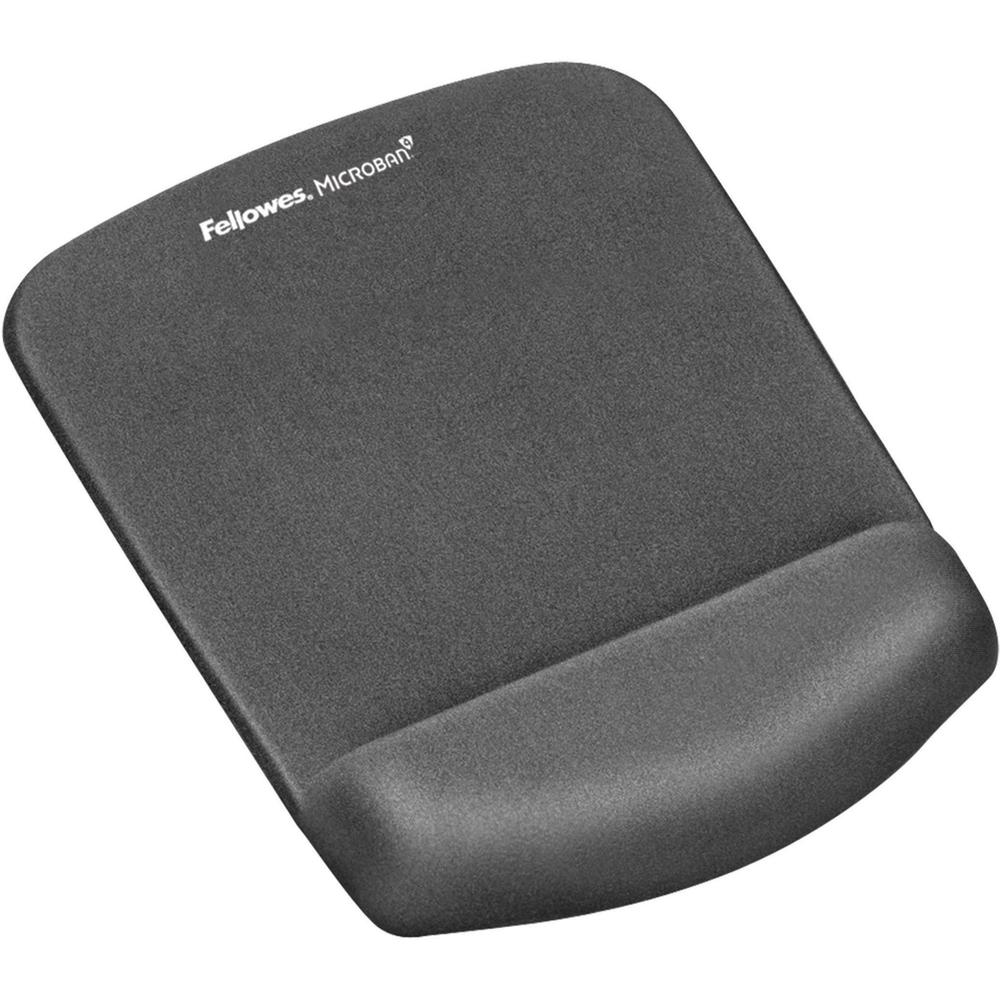 Fellowes PlushTouch&trade; Mouse Pad Wrist Rest with Microban&reg; - Graphite - 1" x 7.25" x 9.38" Dimension - Graphite - Polyurethane, Foam - Wear Resistant, Tear Resistant, Skid Proof - 1 Pack. Picture 1