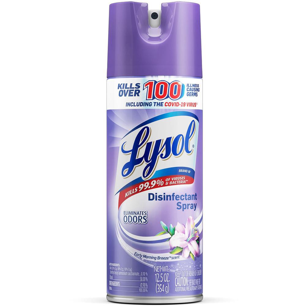 Lysol Early Morning Breeze Disinfectant Spray - 12.5 fl oz (0.4 quart) - Early Morning Breeze ScentCan - 1 Each - Disinfectant - Clear. Picture 1